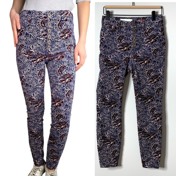 Anthropologie Pilcro Corduroy High Rise Skinny Jeans Floral Fall Print Purple - Picture 1 of 12
